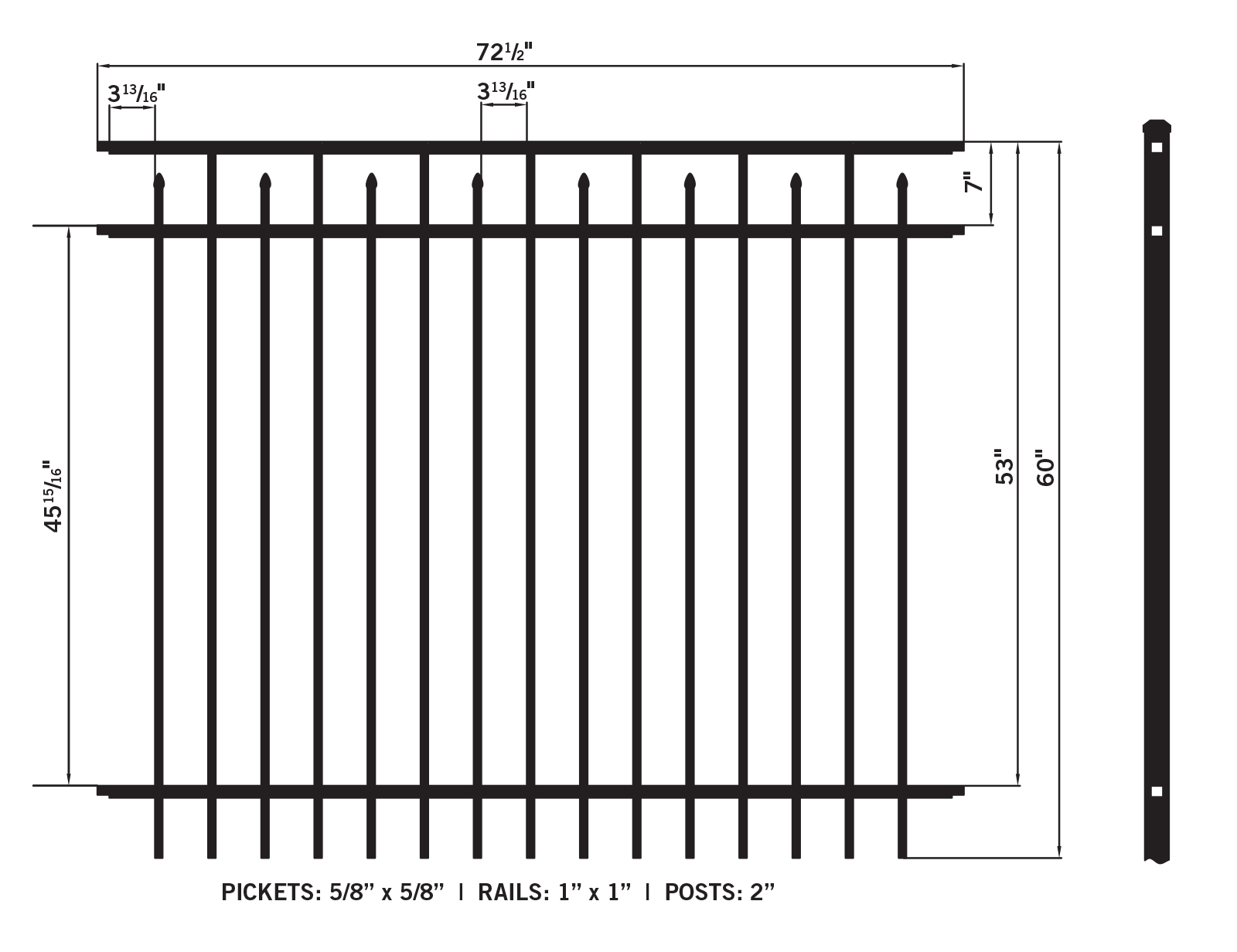 EO5200 - 5' High 3-Rail Picket Fence With Alternating Pressed Point ...